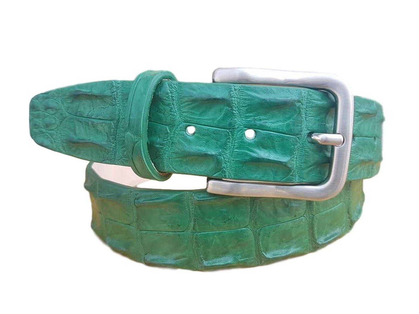 Cintura 4 cm Smeraldo in Schiena di Coccodrillo con Fodera Nabuk e Fibbia Nichel free - ESPERANTOBELTS