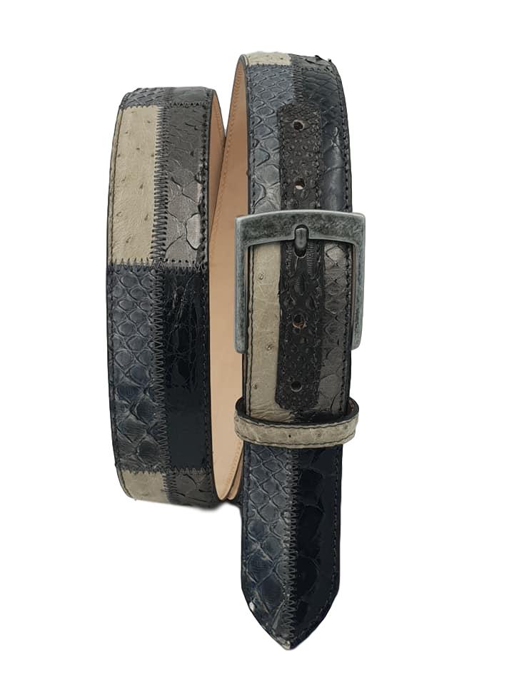 Cintura  Patchwork 4 cm in Pitone, Coccodrillo e Struzzo a fantasia rettangoli