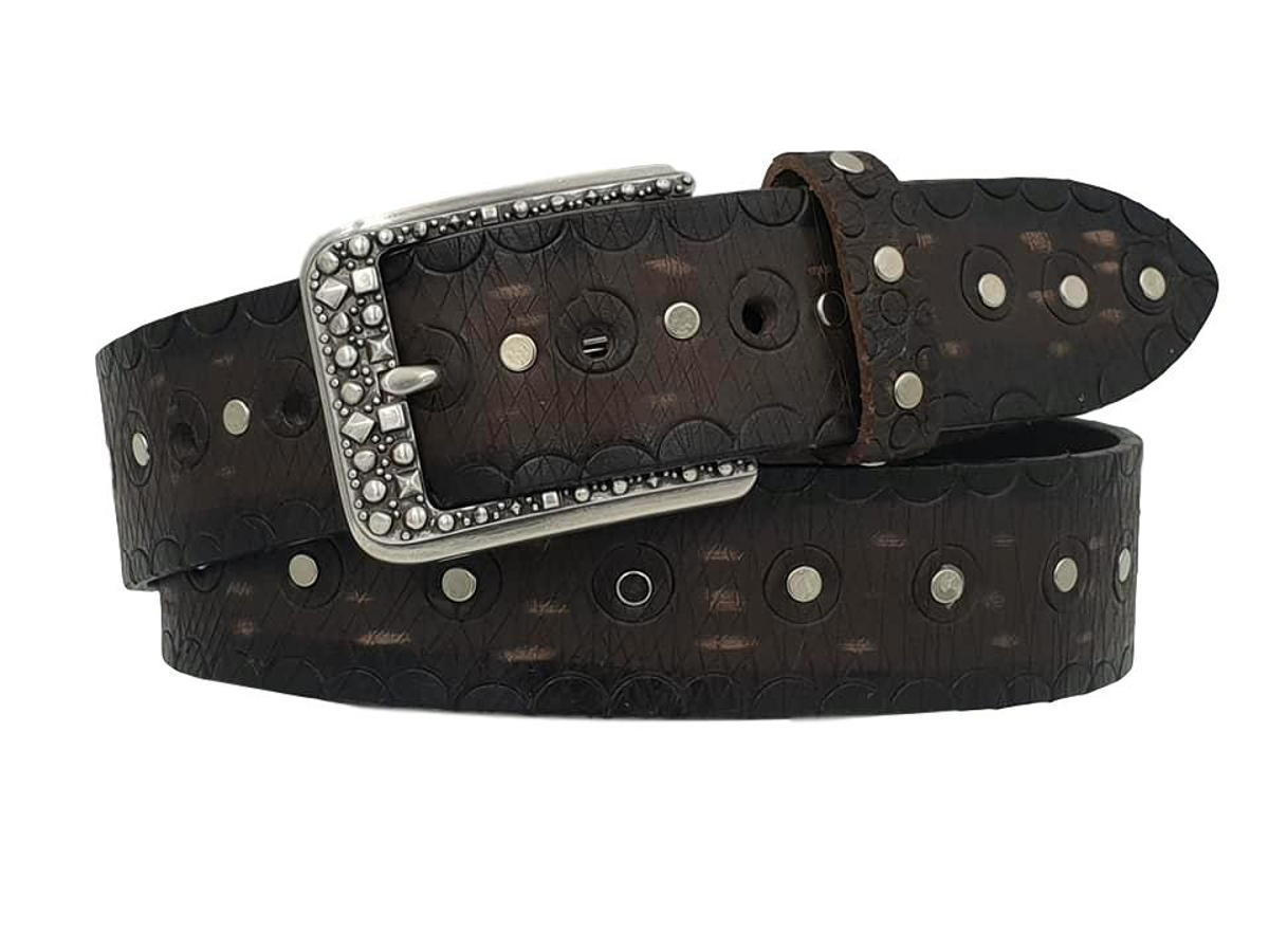 Cintura 4 cm in Cuoio colore moro abrasivato, tinto e lavorato a  mano, fibbia colore Argento vecchio