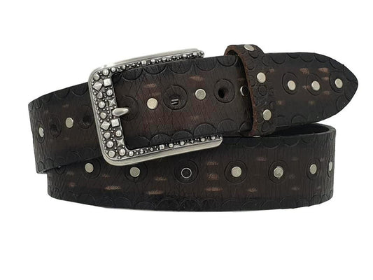 Cintura 4 cm in Cuoio colore moro abrasivato, tinto e lavorato a  mano, fibbia colore Argento vecchio