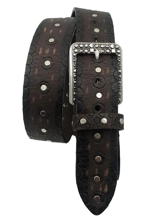 Cintura 4 cm in Cuoio colore moro abrasivato, tinto e lavorato a mano, fibbia colore Argento vecchio