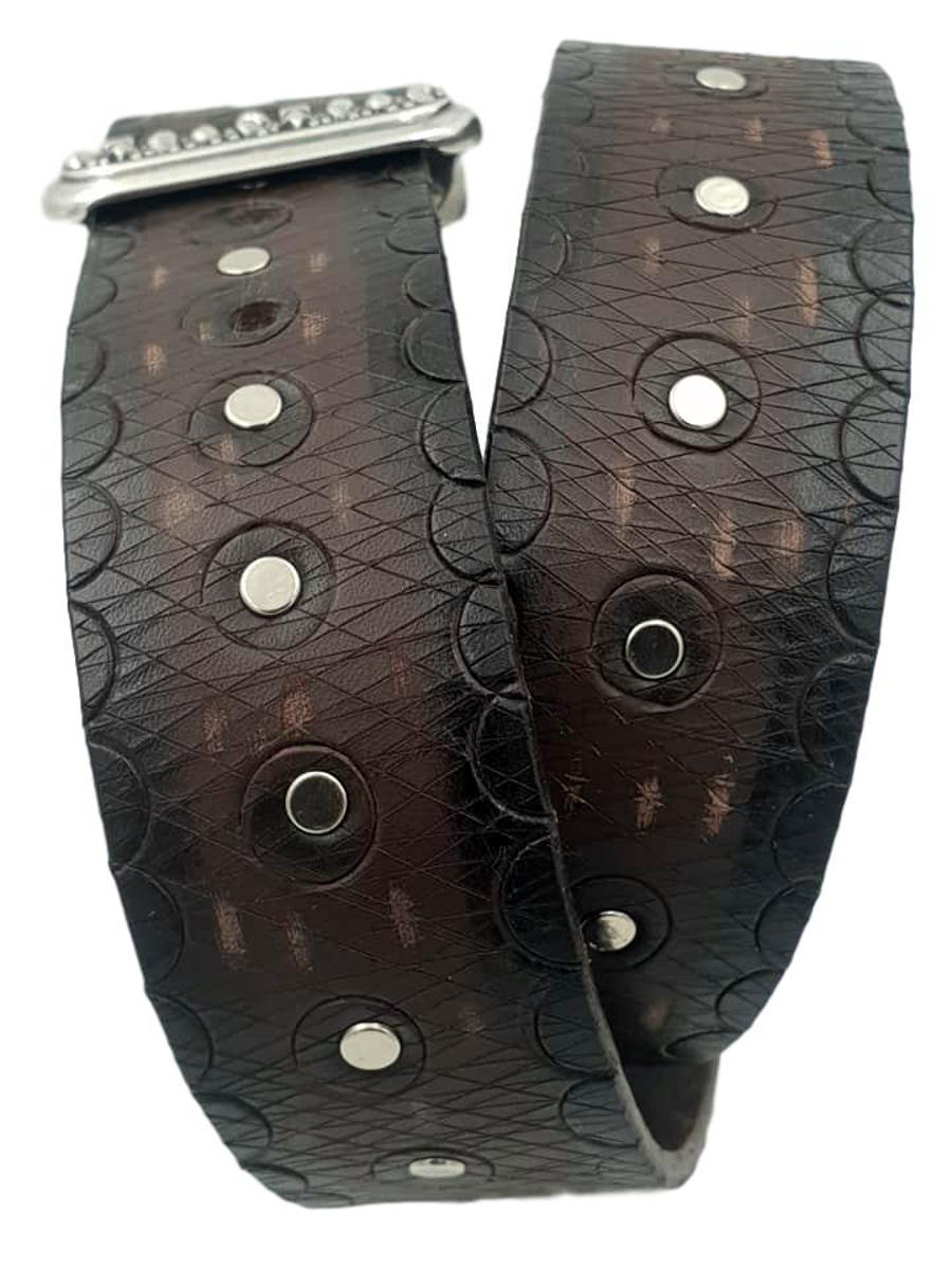 Cintura 4 cm in Cuoio colore moro abrasivato, tinto e lavorato a  mano, fibbia colore Argento vecchio