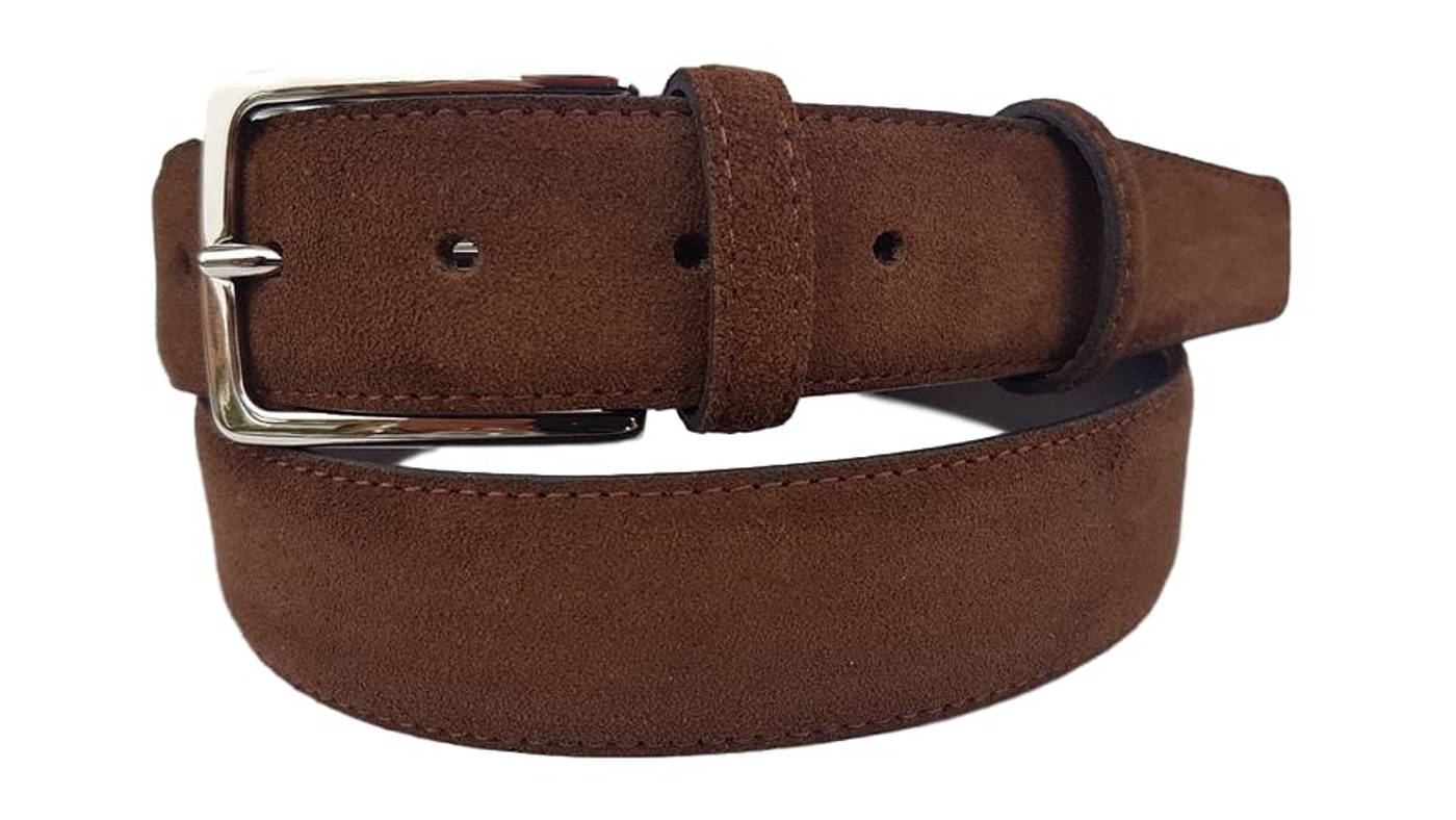 Cintura Uomo 3,5 cm in Pelle Scamosciata , fodera in pelle e fibbia Nichel free - Tabacco - ESPERANTOBELTS