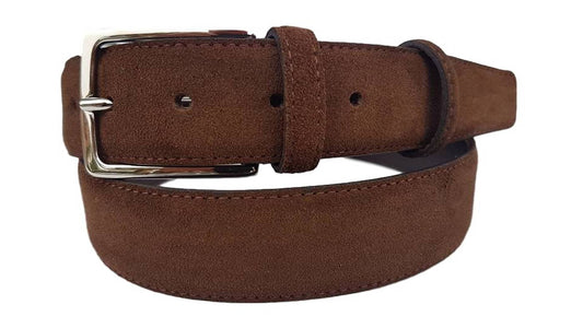 Cintura Uomo 3,5 cm in Pelle Scamosciata , fodera in pelle e fibbia Nichel free - Tabacco - ESPERANTOBELTS