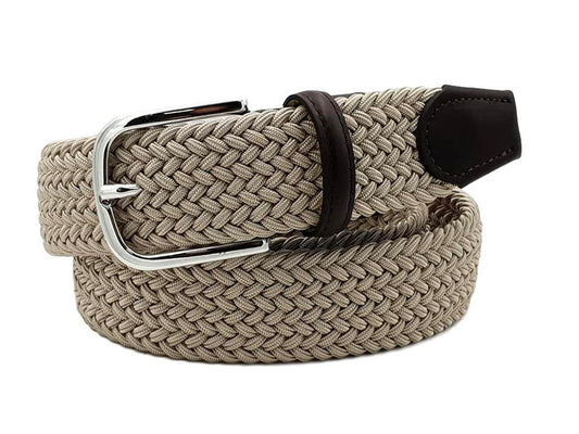 Cintura elastica intrecciata 3,5 cm  in viscosa e Pelle e fibbia anallergica - Taupè