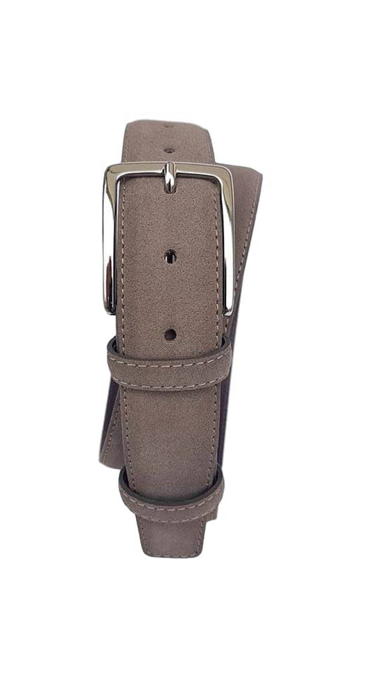 Cintura Uomo 3,5 cm in Pelle Scamosciata , fodera in pelle e fibbia Nichel free - Taupè - ESPERANTOBELTS