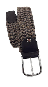 Cintura  artigianale elastica intrecciata 3,5 cm in lino , canapa e cuoio con fibbia Nichel free - Taupè - ESPERANTOBELTS