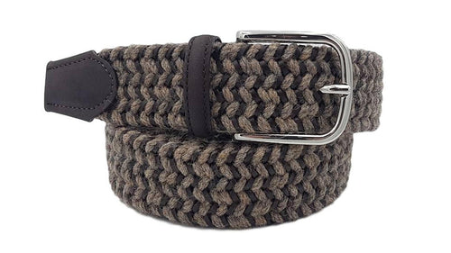 Cintura  artigianale elastica intrecciata 3,5 cm in lino , canapa e cuoio con fibbia Nichel free - Taupè - ESPERANTOBELTS