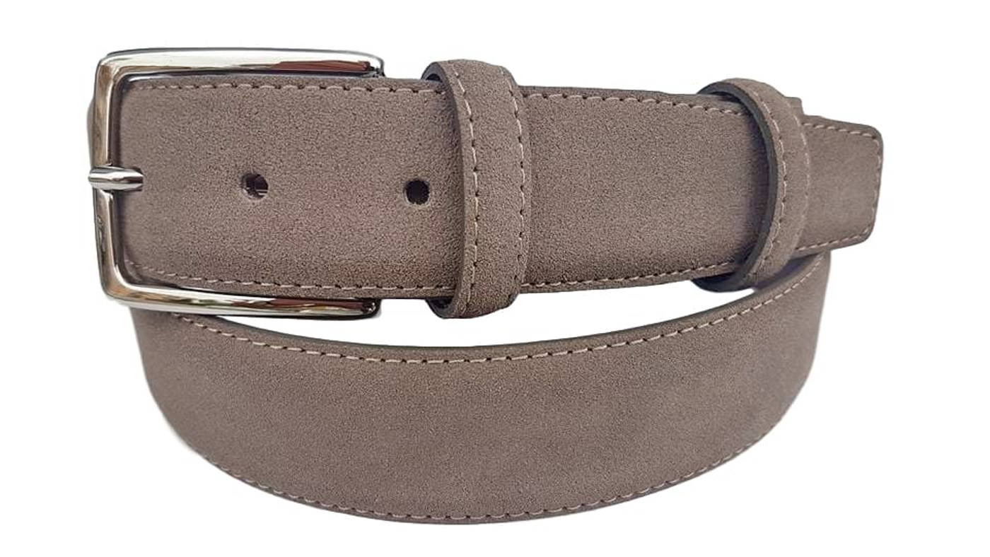 Cintura Uomo 3,5 cm in Pelle Scamosciata , fodera in pelle e fibbia Nichel free - Taupè - ESPERANTOBELTS