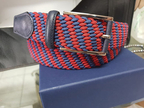 Cintura elastica 3,5 cm a trama obliqua bicolore in Viscosa ,Fibbia anallergica - Rosso/Blu
