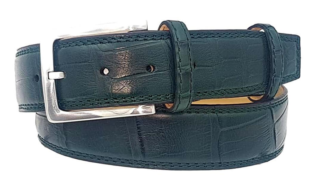 Cintura 4 cm in Coccodrillo Verde Opacizzato con fodera nabuk, doppia cucitura e fibbia Nichel free - ESPERANTOBELTS