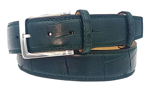 Cintura 4 cm in Coccodrillo Verde Opacizzato con fodera nabuk, doppia cucitura e fibbia Nichel free - ESPERANTOBELTS