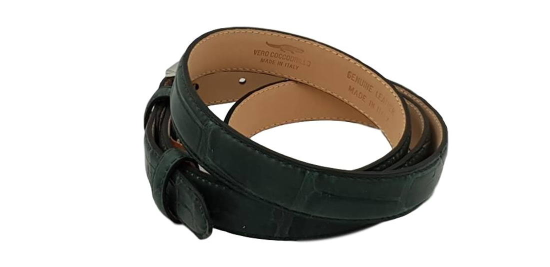 Cintura 2,5 cm per donna in vero Coccodrillo Verde con fibbia Nichel free - ESPERANTOBELTS