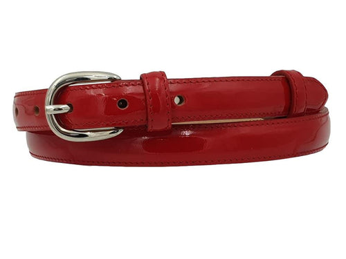 Cintura da Donna in Vitello 2 cm fodera Nabuk, Made in italy, accorciabile - Rosso Vernice