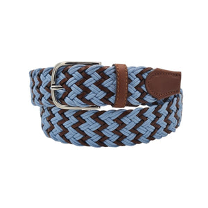 Cintura Bicolore 3,5 cm intrecciata in cuoio e cotone con  fibbia anallergica - Azzurro
