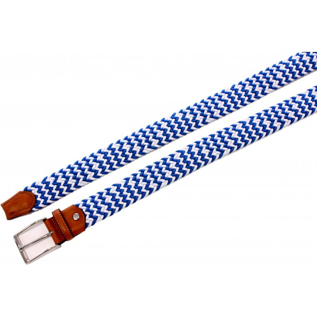 Cintura elastica intrecciata 3,5 cm Bicolore  in viscosa e Pelle e fibbia Nichel free - Bianco/Azzurro - ESPERANTOBELTS