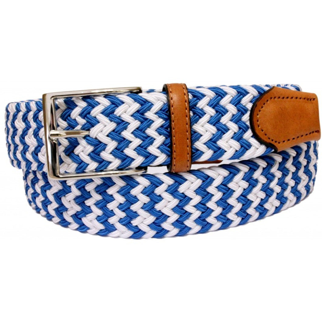 Cintura elastica intrecciata 3,5 cm Bicolore  in viscosa e Pelle e fibbia Nichel free - Bianco/Azzurro - ESPERANTOBELTS