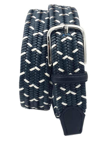 Cintura elastica in vera pelle intrecciata altezza 3 ,5 con fibbia anallergica - Blu Pavone