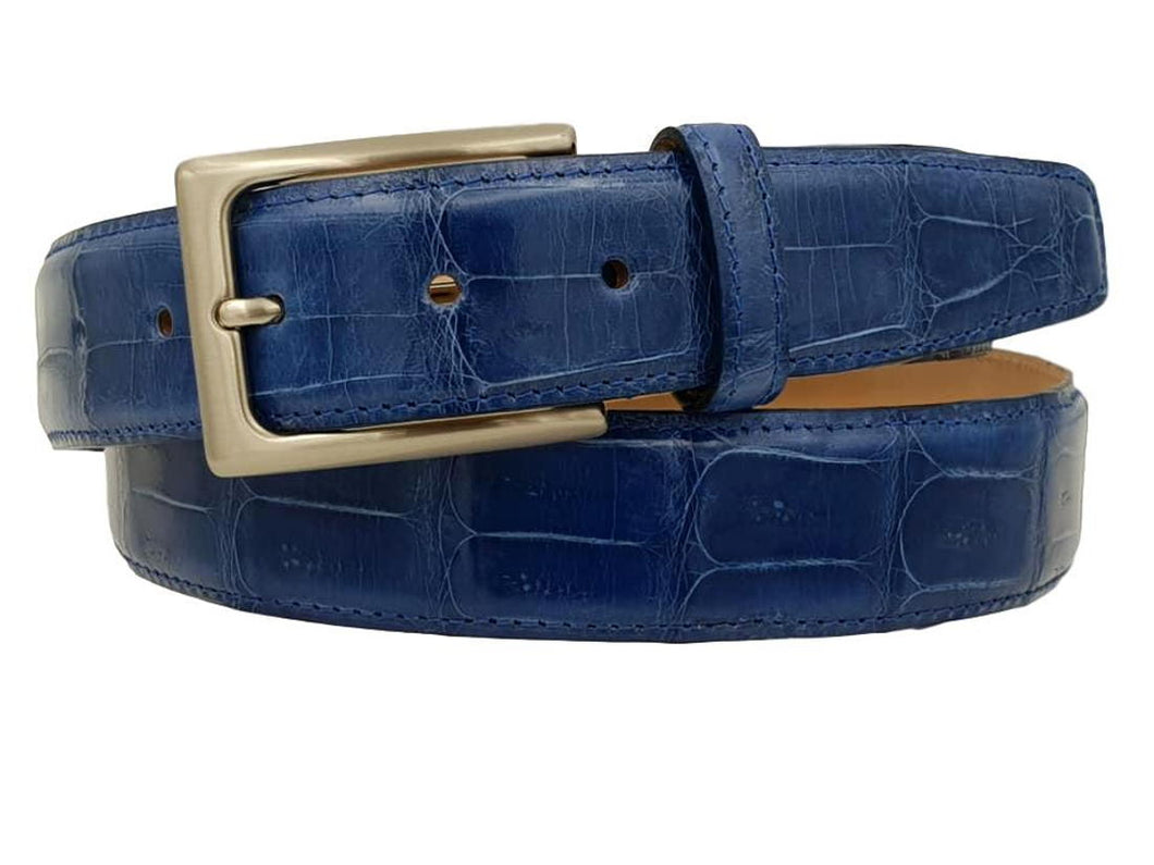 Cintura 3,5 cm in Coda di Coccodrillo Navy con fodera Nabuk e fibbia Nichel free - ESPERANTOBELTS