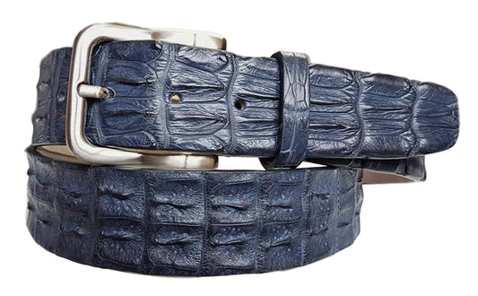 Cintura Blu 4 cm in Schiena di Coccodrillo con Fodera Nabuk e Fibbia Nichel free - ESPERANTOBELTS