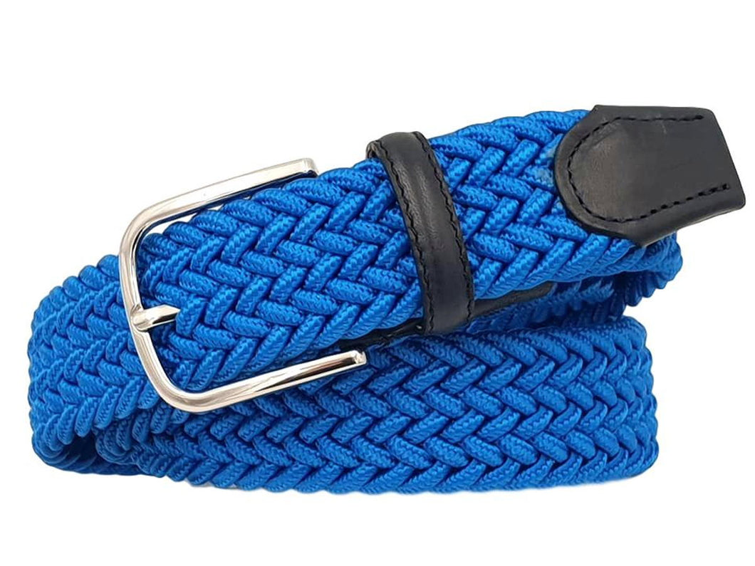 Cintura elastica intrecciata 3,5 cm  in viscosa e Pelle e fibbia anallergica - Blu Elettrico