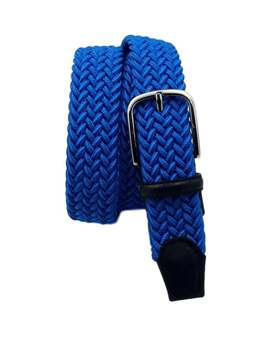 Cintura elastica intrecciata 3,5 cm  in viscosa e Pelle e fibbia anallergica - Blu Elettrico