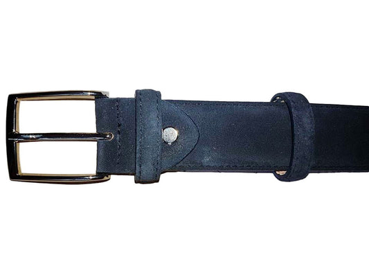 Cintura Uomo 3,5 cm in  Pelle Scamosciata , fodera in Nabuk e fibbia Nichel free - Blu Chiaro - ESPERANTOBELTS