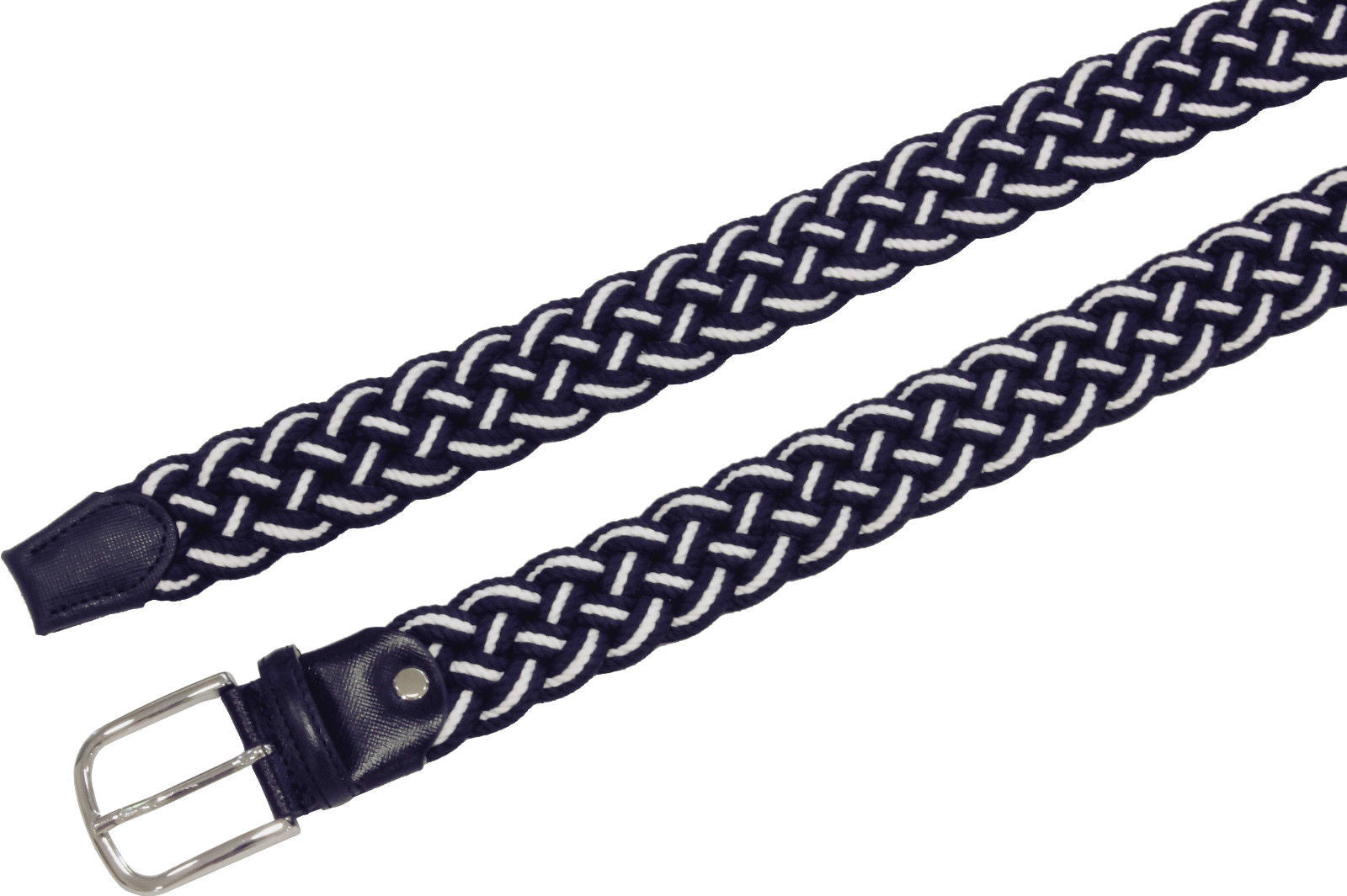 Cintura Bicolore 3,5 cm Leggera intrecciata in cotone con finiture in pelle - Blu/Bianco - ESPERANTOBELTS