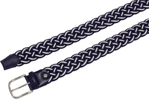 Cintura Bicolore 3,5 cm Leggera intrecciata in cotone con finiture in pelle - Blu/Bianco - ESPERANTOBELTS