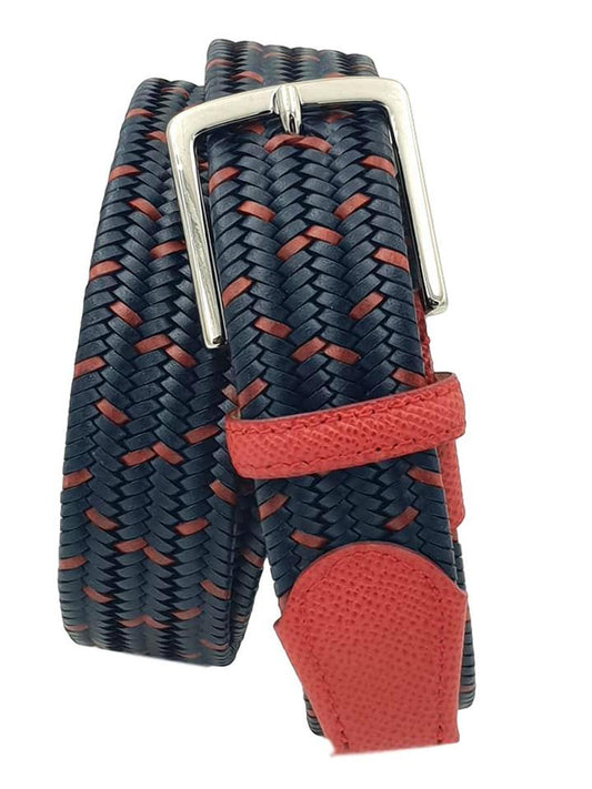 Cintura elastica in vera pelle intrecciata altezza 3 ,5 con fibbia anallergica - Blu/Arancio