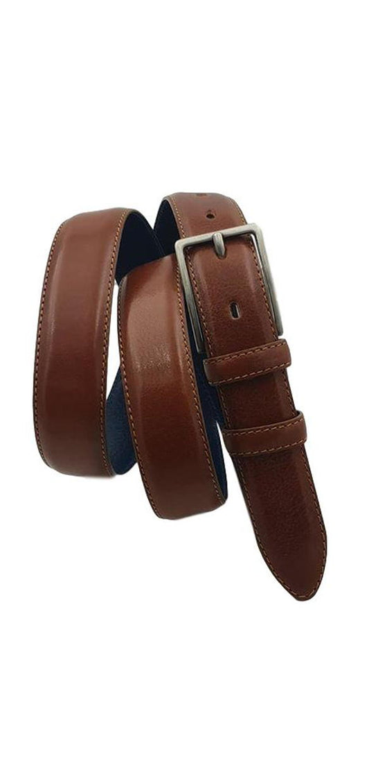 Cintura 3 cm in morbido vitello con fodera in pelle e doppio passante - Bruciato