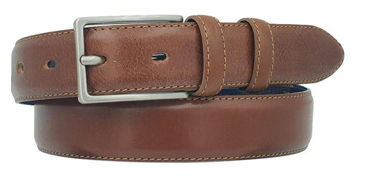 Cintura 3 cm in morbido vitello con fodera in pelle e doppio passante - Bruciato