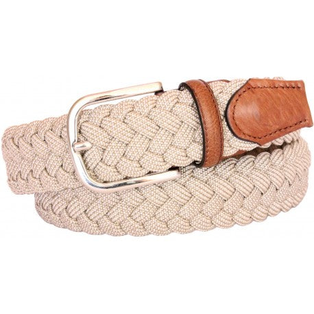 Cintura intrecciata elastica 3,5 cm in viscosa piatta con fibbia Nichel free - Beige - ESPERANTOBELTS