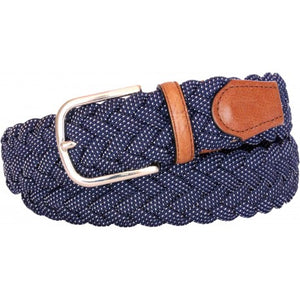 Cintura intrecciata elastica 3,5 cm in viscosa piatta con fibbia Nichel free - Bianco/Navy - ESPERANTOBELTS