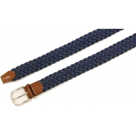Cintura intrecciata elastica 3,5 cm in viscosa piatta con fibbia Nichel free - Bianco/Navy - ESPERANTOBELTS