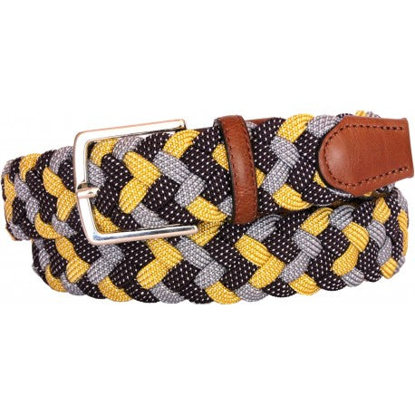 Cintura intrecciata elastica 3,5 cm in viscosa piatta con fibbia Nichel free - Blu/Giallo/Ghiaccio - ESPERANTOBELTS