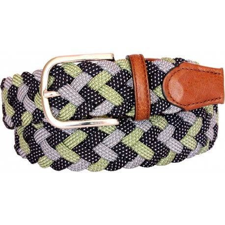 Cintura intrecciata elastica 3,5 cm in viscosa piatta con fibbia Nichel free - Blu/Verde/Ghiaccio - ESPERANTOBELTS