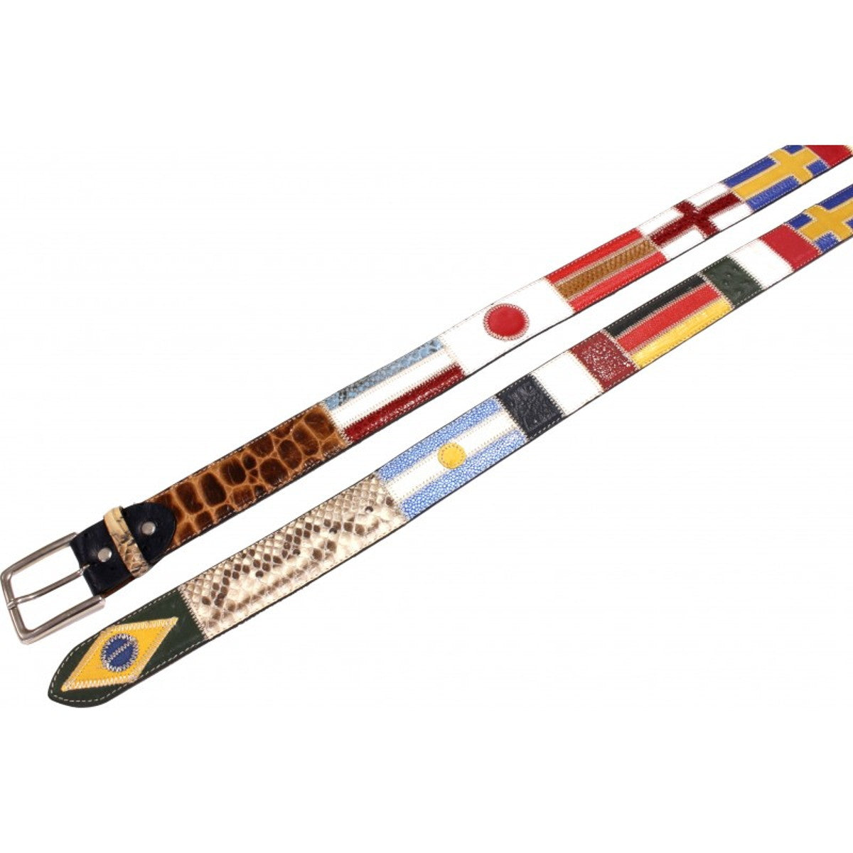 Cintura 4 cm multicolore In Pitone e struzzo con fantasia di bandiere del mondo , fibbia nichel free - ESPERANTOBELTS