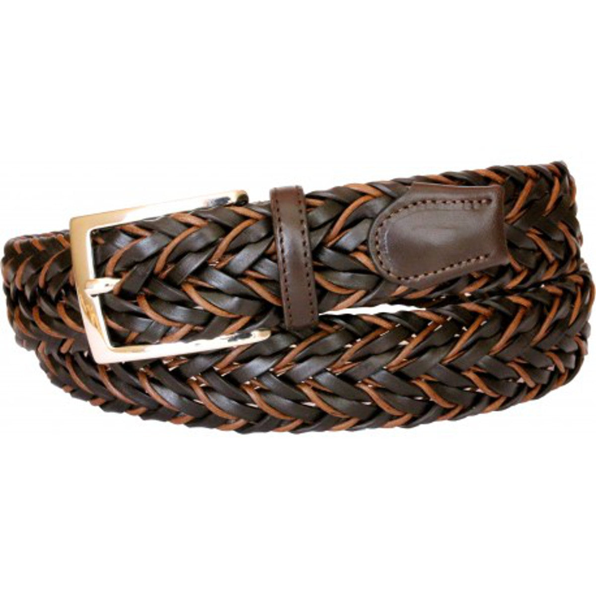 Cintura intrecciata 3,5 cm Bicolore in stringa di pelle con fibbia Nichel free - Moro - ESPERANTOBELTS