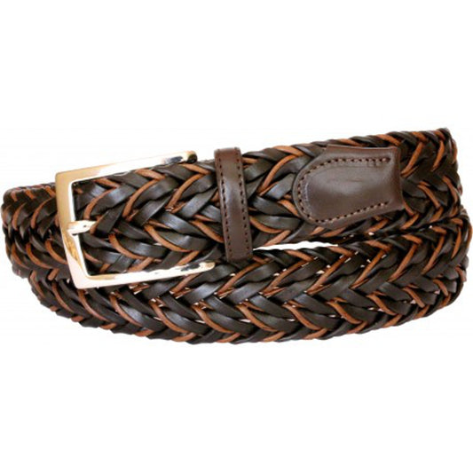Cintura intrecciata 3,5 cm Bicolore in stringa di pelle con fibbia Nichel free - Moro - ESPERANTOBELTS