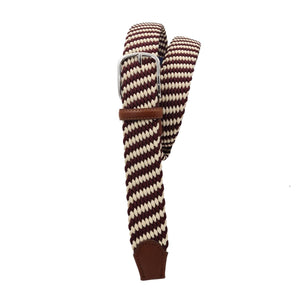 Cintura elastica 3,5 cm a trama obliqua bicolore in Viscosa  ,Fibbia anallergica - Bordeaux/Ecrù