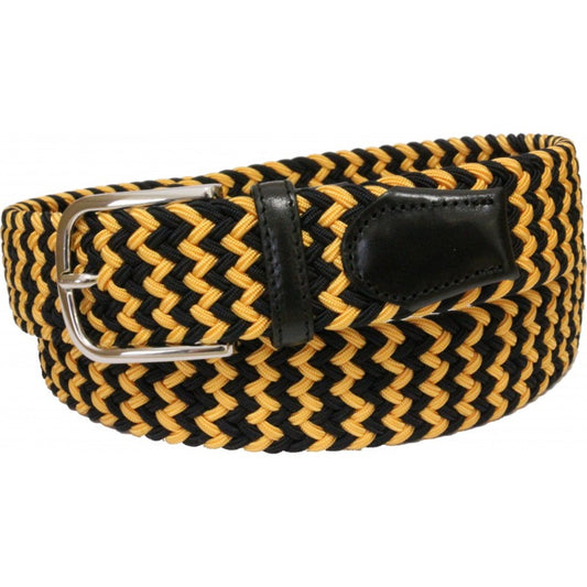 Cintura elastica intrecciata 3,5 cm Bicolore  in viscosa e Pelle e fibbia Nichel free - Giallo/Nero - ESPERANTOBELTS