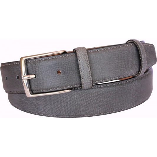 Cintura 3,5 cm in vera pelle stampata Saffiano Grigio con fodera Nabuk e fibbia anallergica