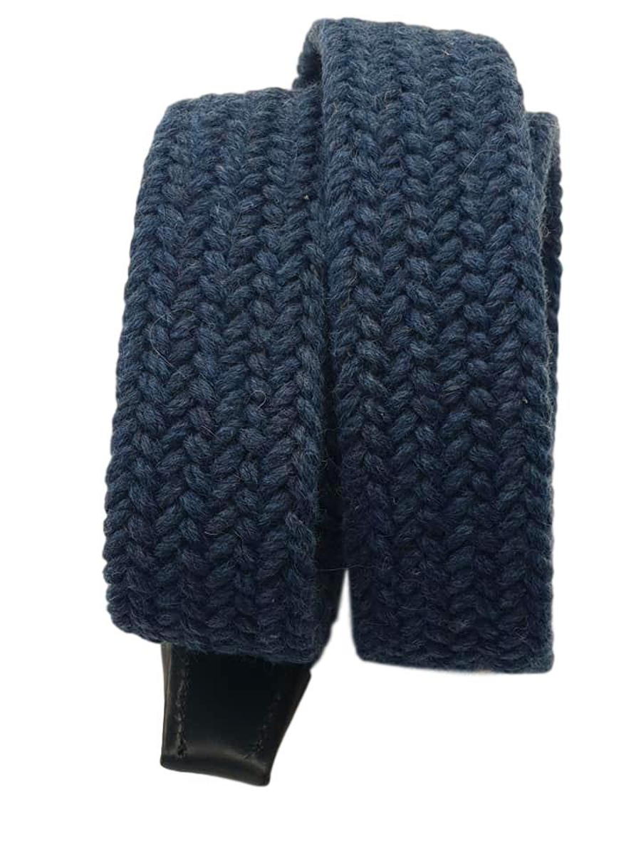 Cintura intrecciata 4 cm in Lana con fibbia anallergica - Blu Notte