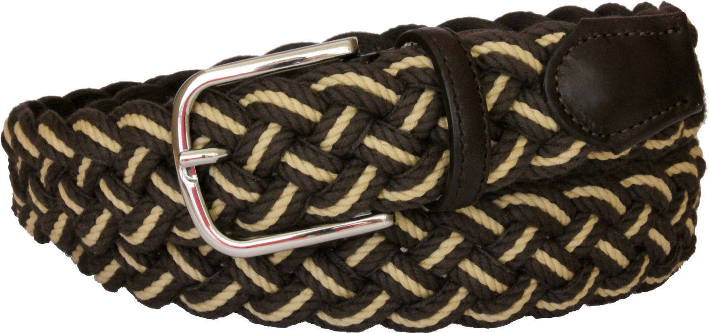 Cintura Bicolore 3,5 cm Leggera intrecciata in cotone con finiture in pelle - Moro/Giallo - ESPERANTOBELTS
