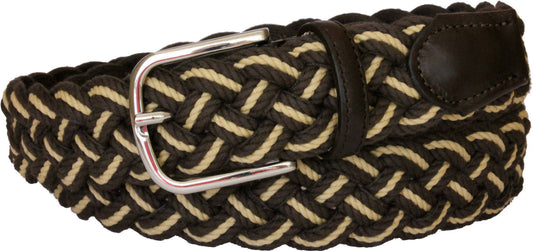 Cintura Bicolore 3,5 cm Leggera intrecciata in cotone con finiture in pelle - Moro/Giallo - ESPERANTOBELTS