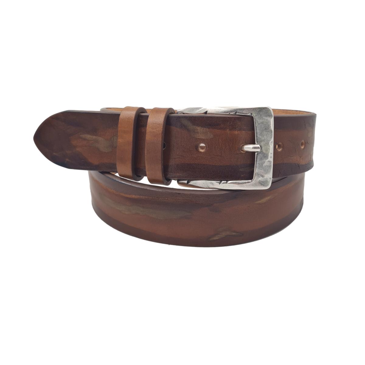 Cintura 4 cm in vero cuoio di toro abrasivato con fibbia lavorata  anallergica - ESPERANTOBELTS