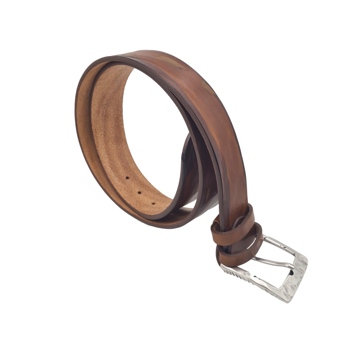 Cintura 4 cm in vero cuoio di toro abrasivato con fibbia lavorata  anallergica - ESPERANTOBELTS