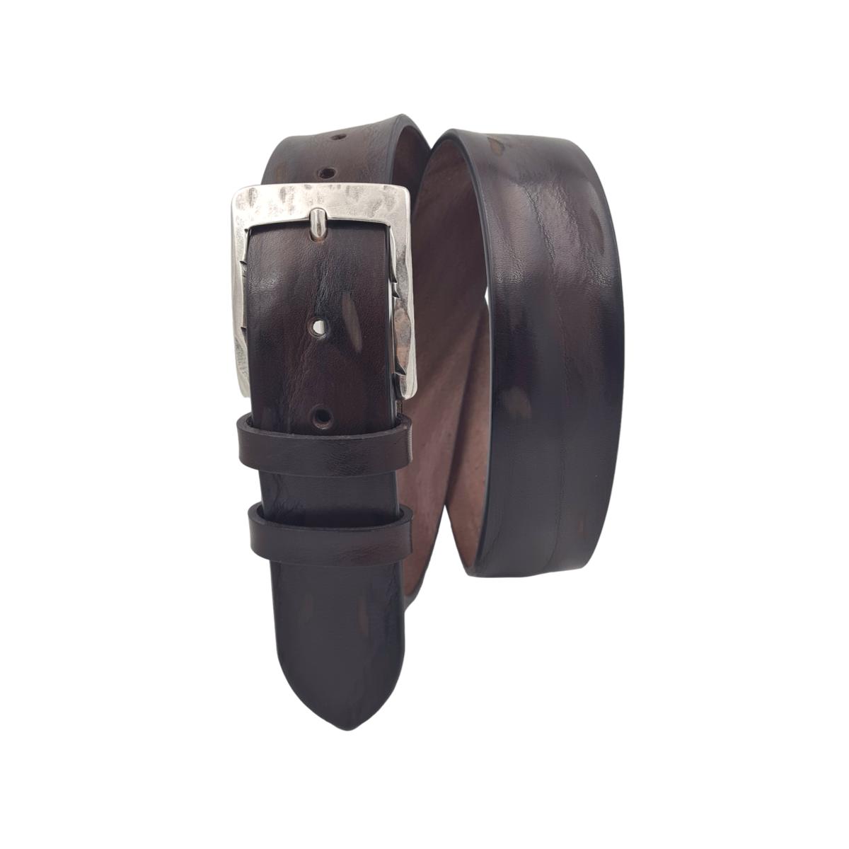 Cintura 4 cm in vero cuoio di toro abrasivato con fibbia lavorata  anallergica - ESPERANTOBELTS