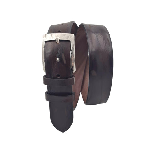 Cintura 4 cm in vero cuoio di toro abrasivato con fibbia lavorata  anallergica - ESPERANTOBELTS